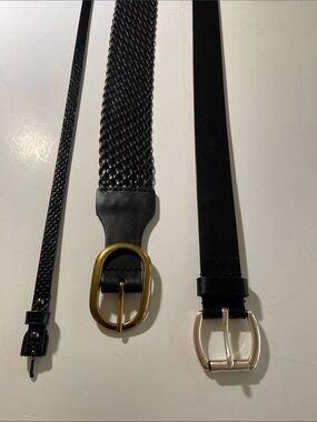 3 Black Leather Belts in Different Widths